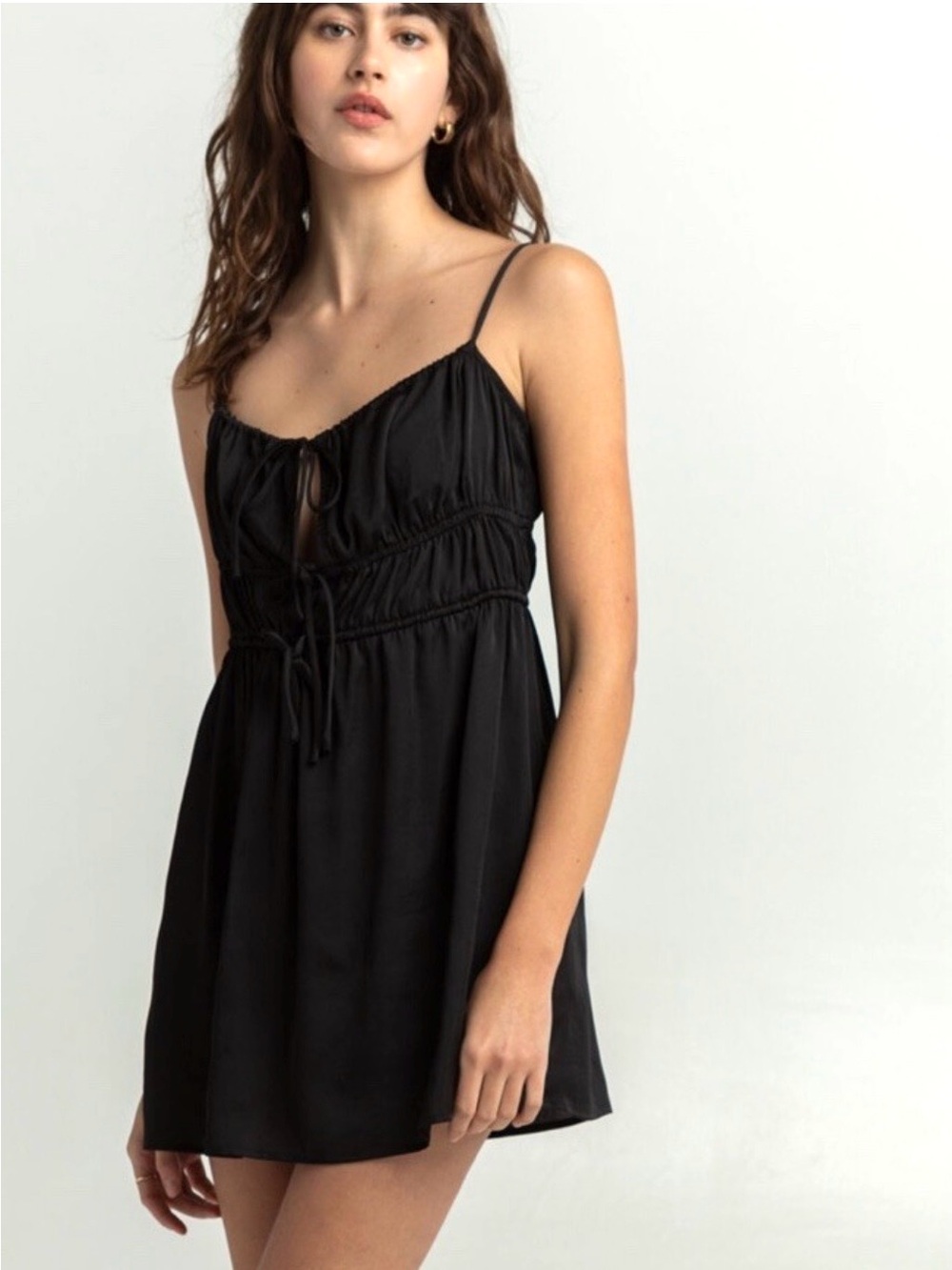 Free People Intimately Black Meant To Be Ruched Mini Dress Sz S Whimsigoth Boho